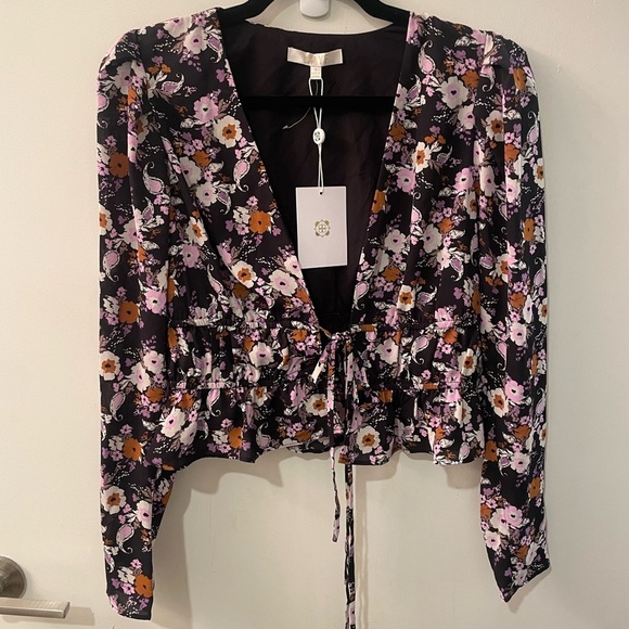 Anthropologie NWT floral black dark magic witchy long sleeve blouse open front - Picture 2 of 8